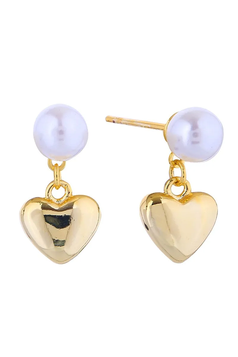 Pearl Heart Drop Post Earrings