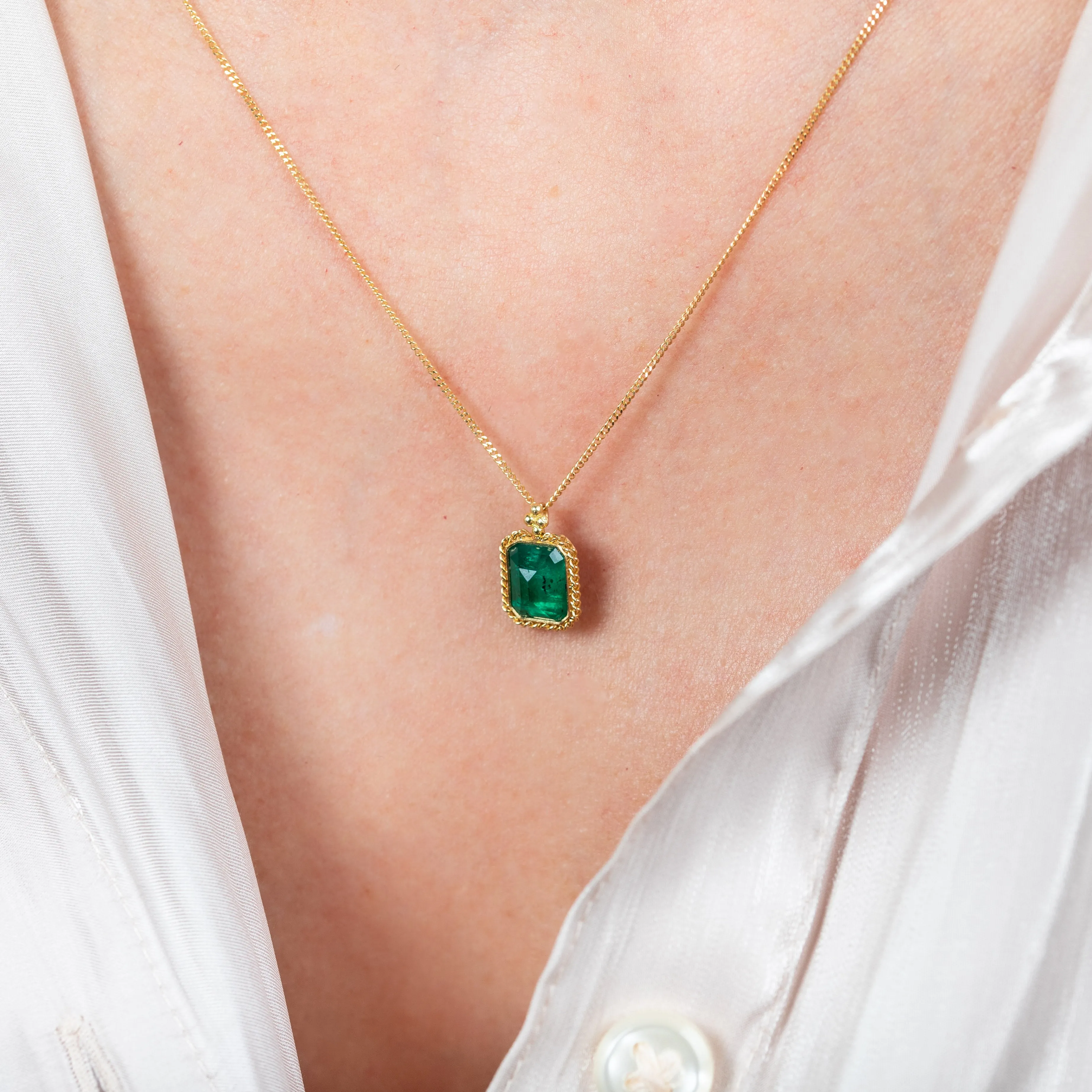 Petite Square Emerald  Necklace