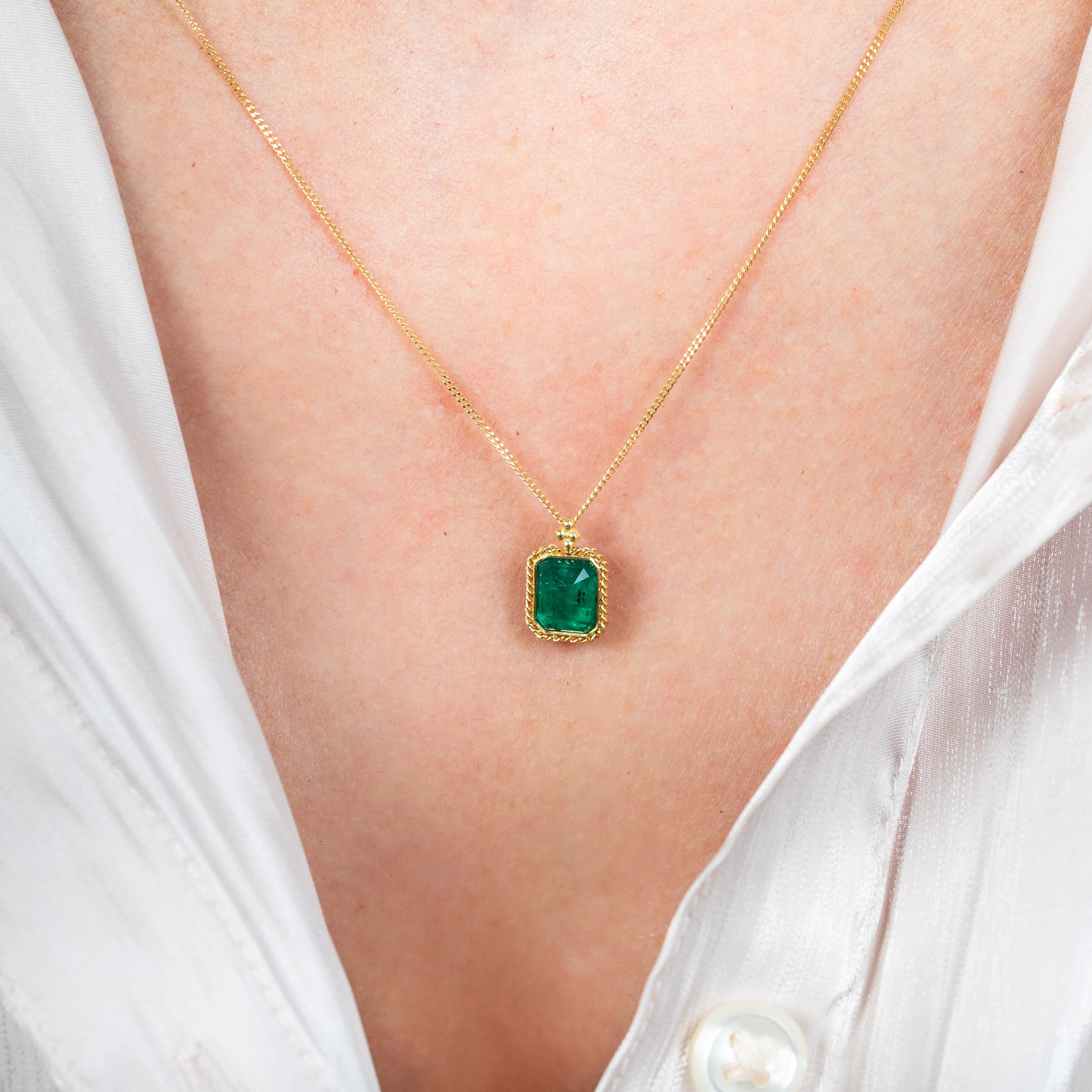 Petite Square Emerald  Necklace