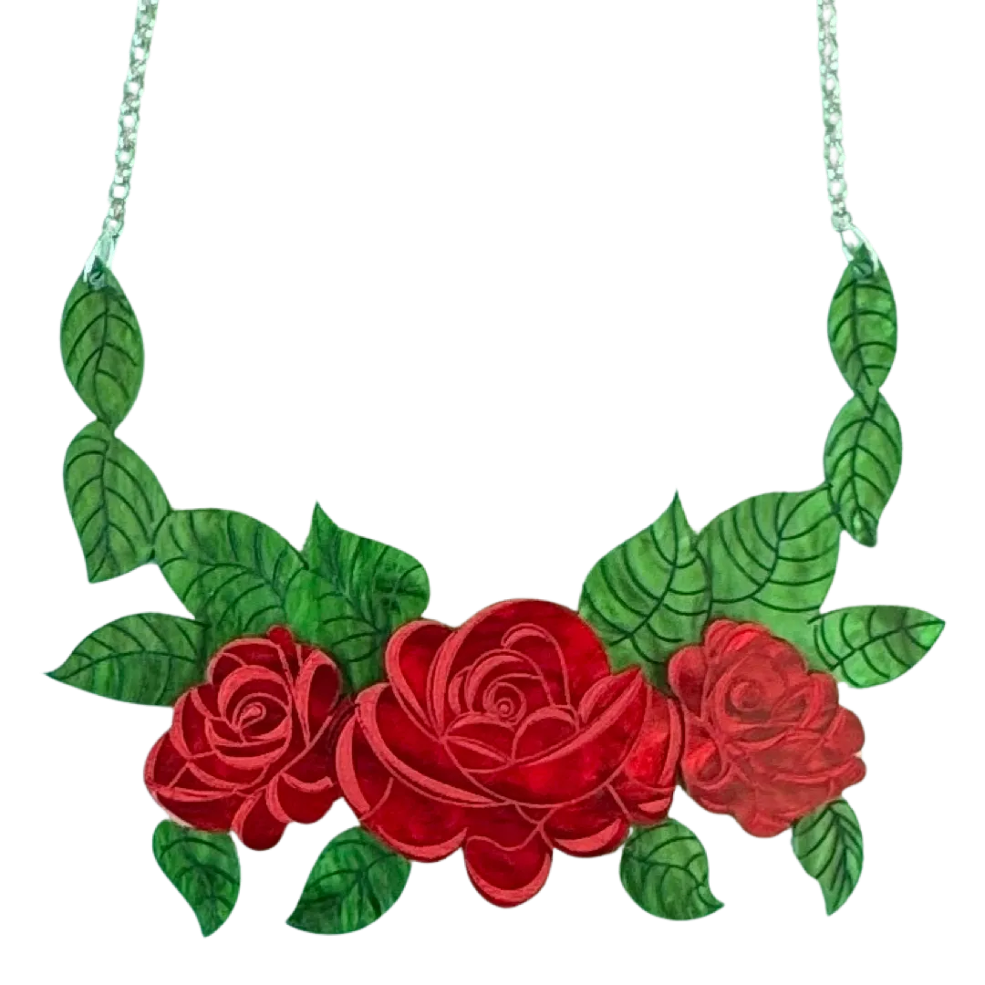 Red rose - necklace - Set of 2