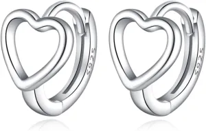 Reffeer Solid 925 Sterling Silver Love Heart Hoop Earrings Huggie for Women Teens Heart Hoop Earrings Love Huggie