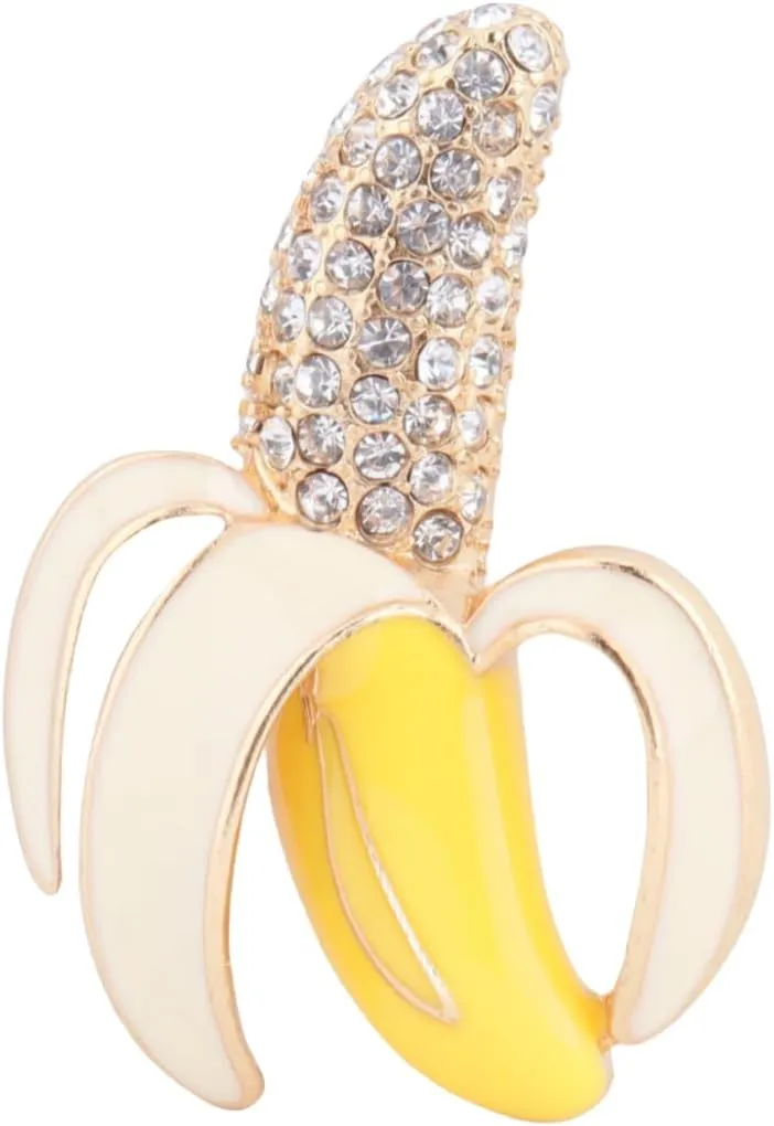 Rhinestone Banana Brooch Pin for Women Fashion Unique Fruit Yellow Enamel Brooches Lapel Pin Exquisite Clothing Accessories Birthday Christmas Holiday Party Jewelry