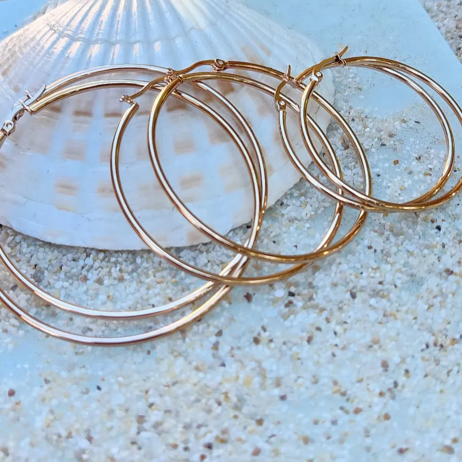 ROSE GOLD WATERPROOF CLASSIC HOOPS EARRINGS 45/55/65 mm
