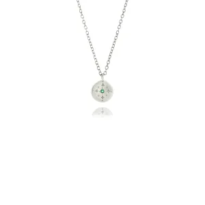 Silver New Moon Charm Emerald Pendant