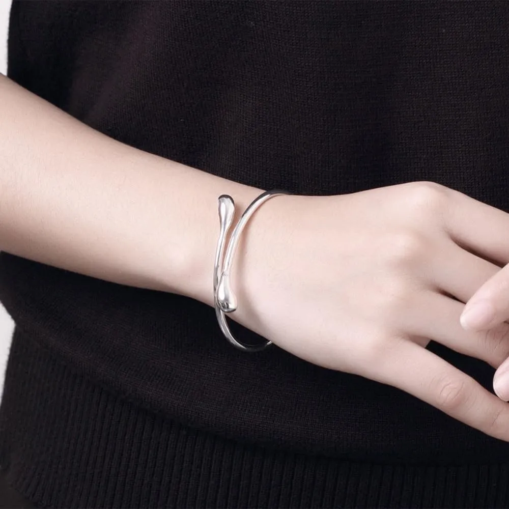 Sterling Silver Bangle Bracelets for Women,Fashion Jewelry Simple Adjustable 925 Silver Cuff Bangles for Women Mom Wife Valentine Mothers Day Gift