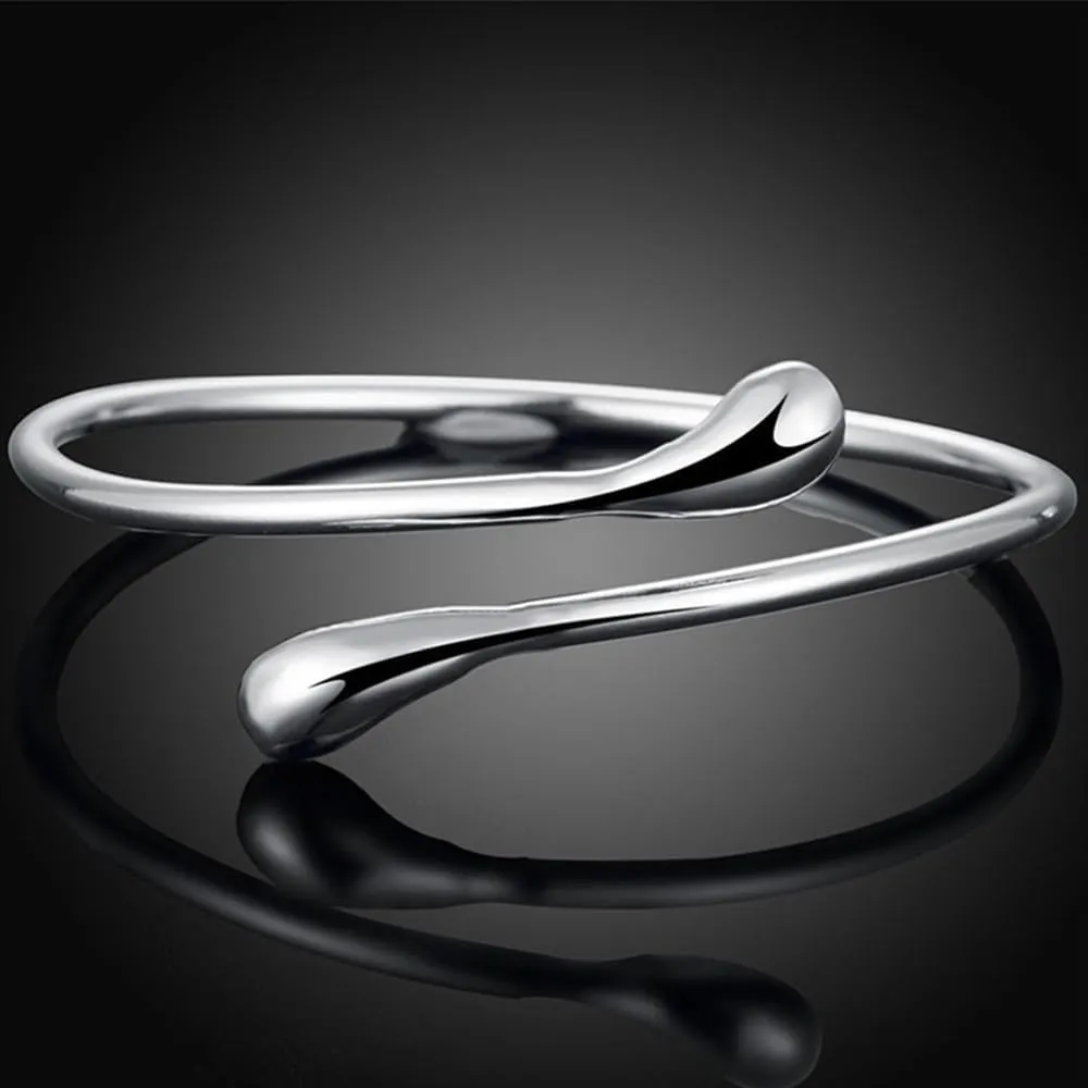 Sterling Silver Bangle Bracelets for Women,Fashion Jewelry Simple Adjustable 925 Silver Cuff Bangles for Women Mom Wife Valentine Mothers Day Gift