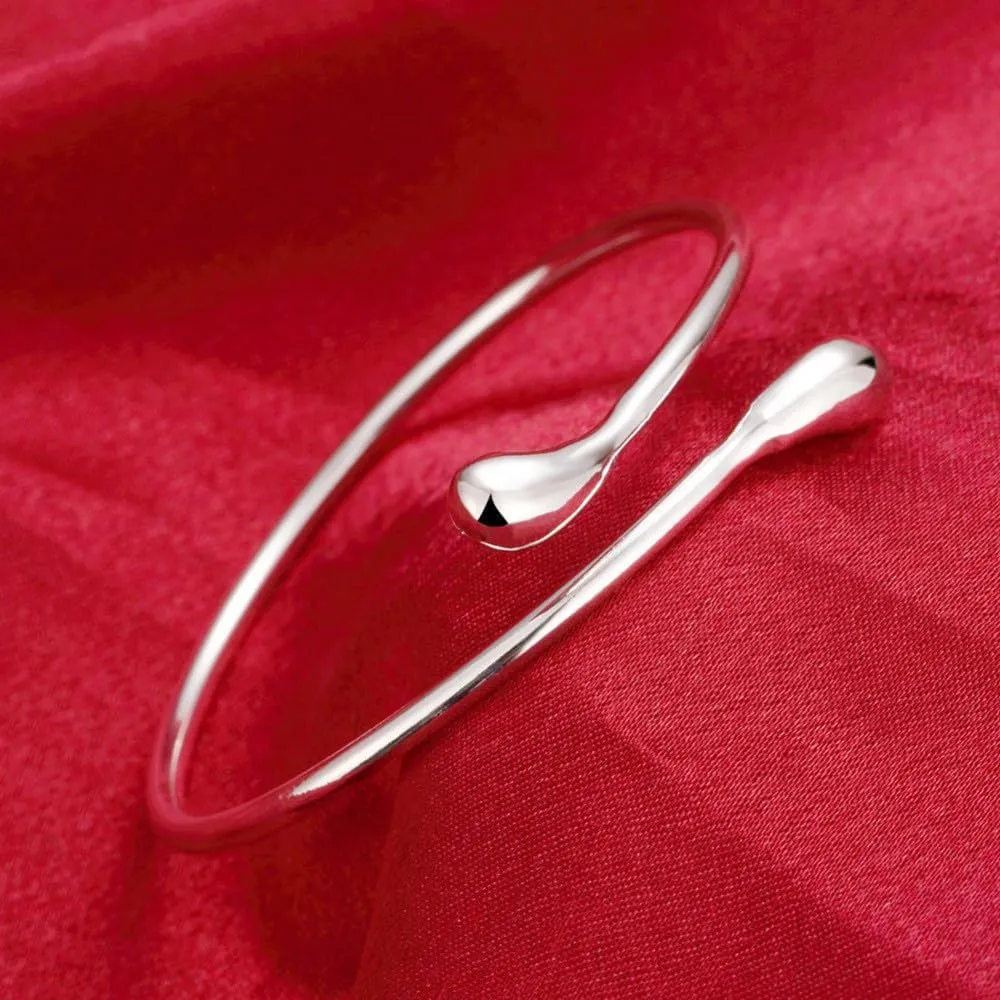 Sterling Silver Bangle Bracelets for Women,Fashion Jewelry Simple Adjustable 925 Silver Cuff Bangles for Women Mom Wife Valentine Mothers Day Gift