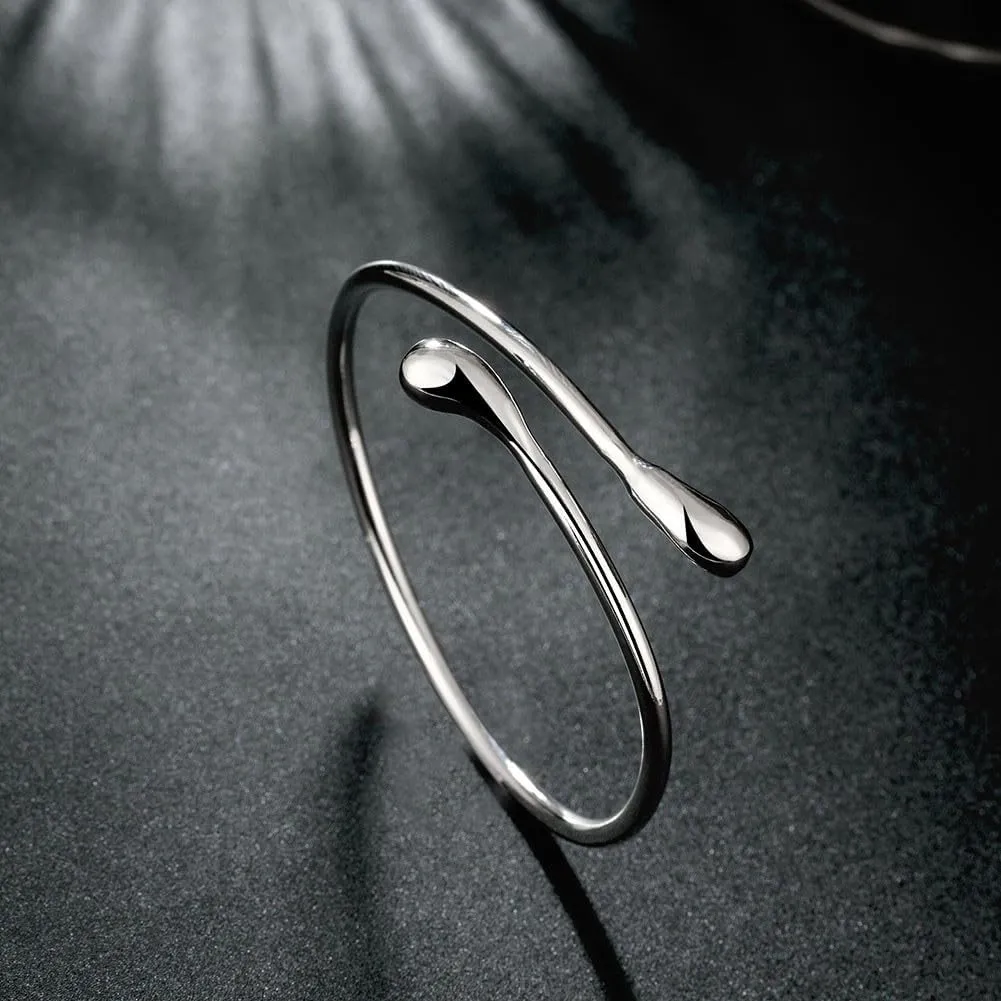 Sterling Silver Bangle Bracelets for Women,Fashion Jewelry Simple Adjustable 925 Silver Cuff Bangles for Women Mom Wife Valentine Mothers Day Gift