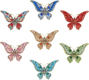 SUPERFINDINGS 7Pcs 7 Colors Butterfly Brooch Pin Rhinestone 1.96x2.75inch Crystal Butterfly Brooch Pin Colorful Butterfly Brooches Lapel Pins Elegant Brooches Decoration for Women Prom Bridal