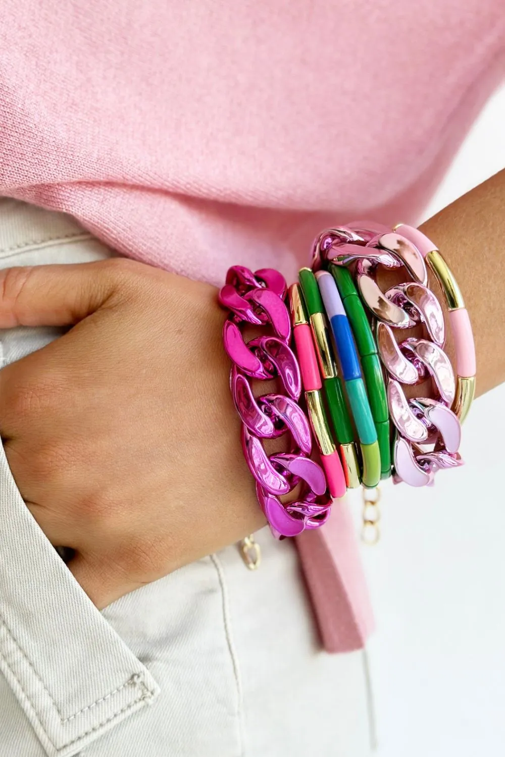 The MET CHAIN Bracelet - Metallic Light Pink