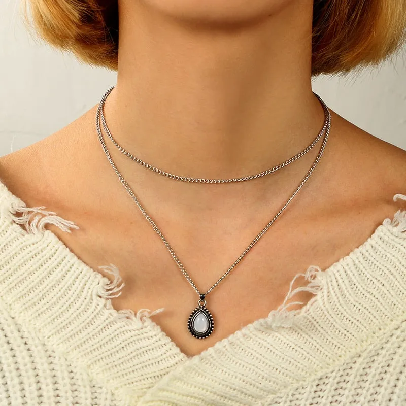 Tocona Bohemian Water Drop Crystal Charm Chokers Necklaces for Women Silver Alloy Chain Chokers Collar Statement Jewelry 4835