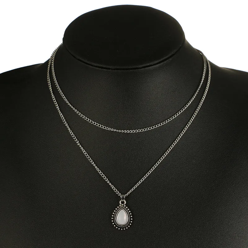 Tocona Bohemian Water Drop Crystal Charm Chokers Necklaces for Women Silver Alloy Chain Chokers Collar Statement Jewelry 4835
