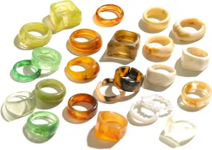 Viva Joya Resin Acrylic Plastic Knuckle Rings for Women, Chunky Trendy Colorful Stackable Jewelry, Statement Dome Thick Rings, Bulk Set